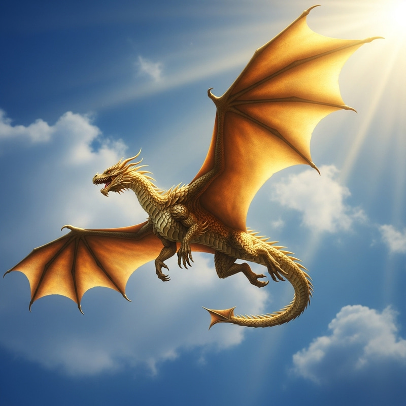 Majestic Golden Dragon Soaring in Sunlight Majestic Golden Dragon Soaring in Sunlight