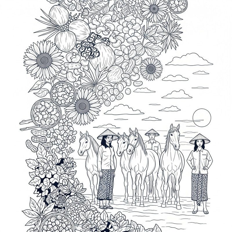 Captivating Nusantara Orchard & Horse Harmony Illustration Captivating Nusantara Orchard & Horse Harmony Illustration