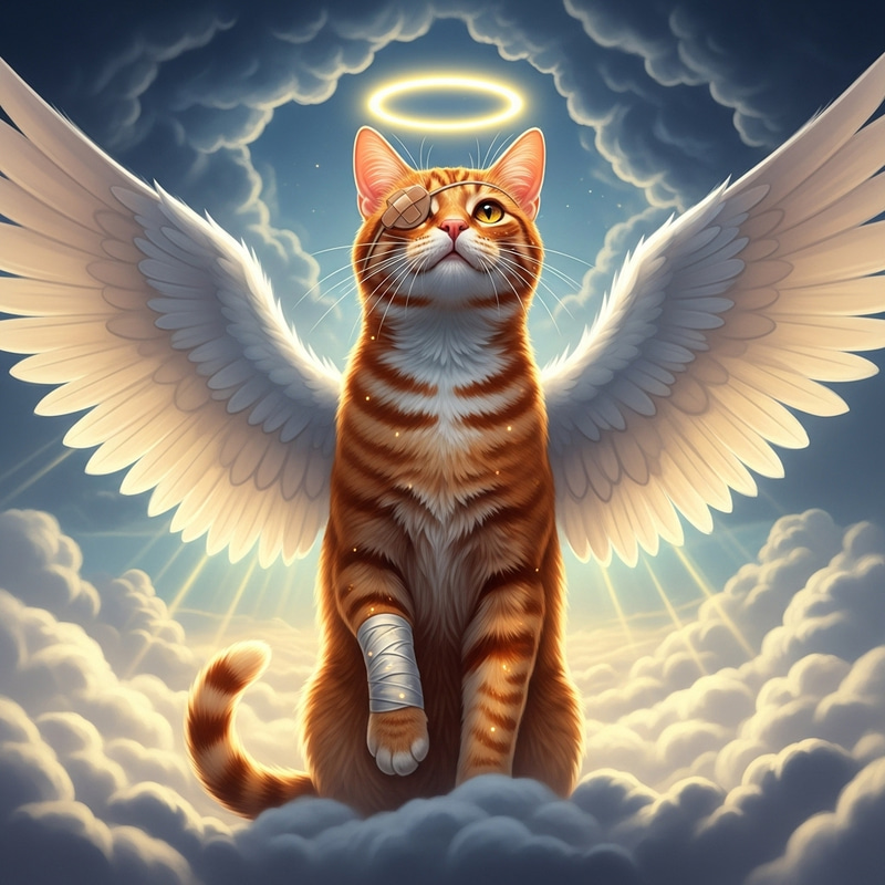 Red Cat with Angel Wings in a Realistic Style Among Clouds Red Cat with Angel Wings in a Realistic Style Among Clouds