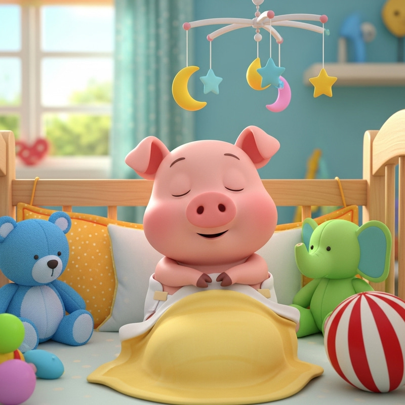 Peppa Pig in Diapers Sleeping in a Newborn Cartoon Animated Crib