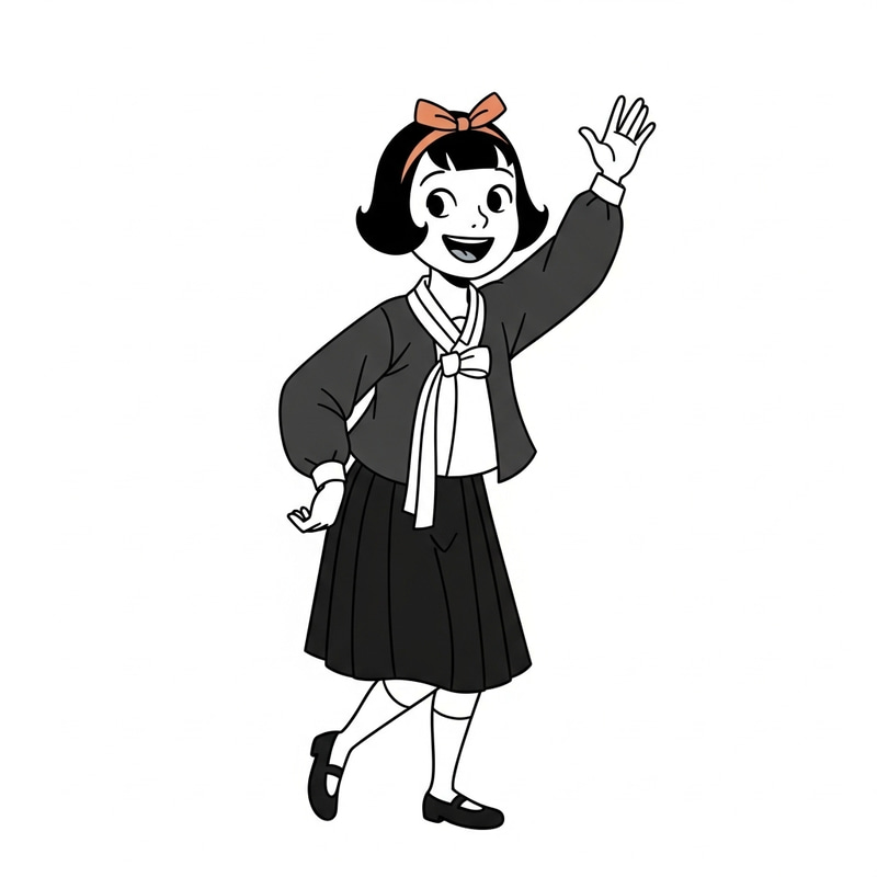 Korean High School Girl 2D Character Smiling and Waving Korean High School Girl 2D Character Smiling and Waving