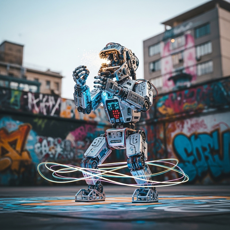Street Culture Beatboxing Robot on Graffiti Stage Street Culture Beatboxing Robot on Graffiti Stage