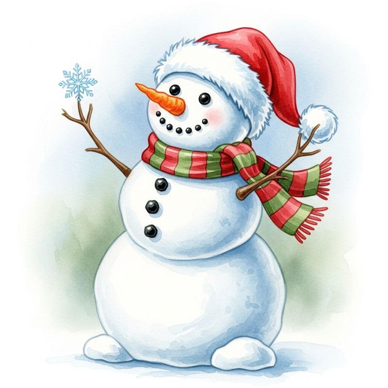 Cute Watercolor Snowman in Santa Hat Illustration Cute Watercolor Snowman in Santa Hat Illustration