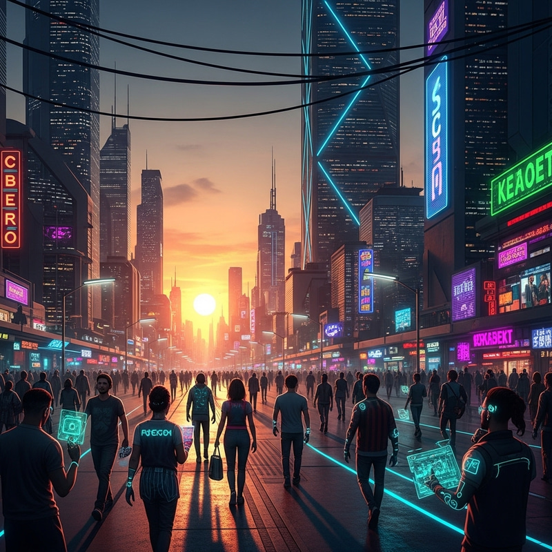 Neon Cityscape at Sunset | Vibrant Cyberpunk Scene Neon Cityscape at Sunset | Vibrant Cyberpunk Scene