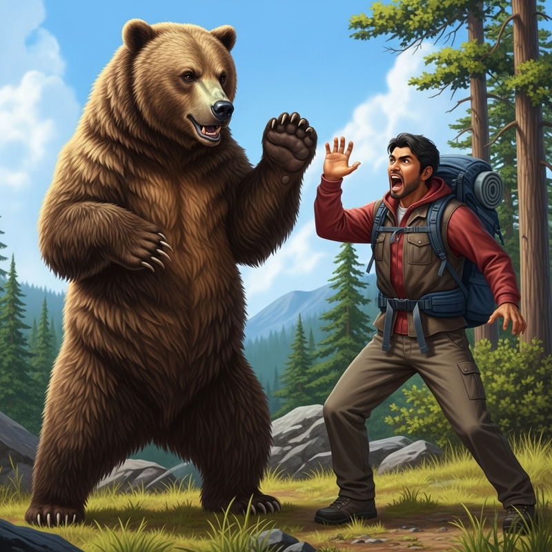 Bear Confrontation with Hiker in Wilderness Bear Confrontation with Hiker in Wilderness