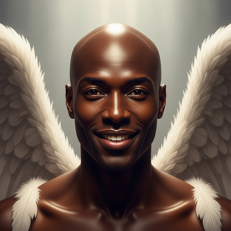 Seductive African-American Man with Angel Wings and Immaculate Smile Seductive African-American Man with Angel Wings and Immaculate Smile