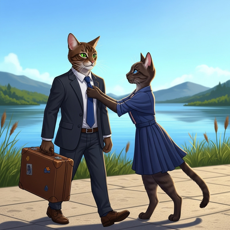 Stylish Brown Cat and Beautiful Blue-Eyed Companion Cats at Work Stylish Brown Cat and Beautiful Blue-Eyed Companion Cats at Work