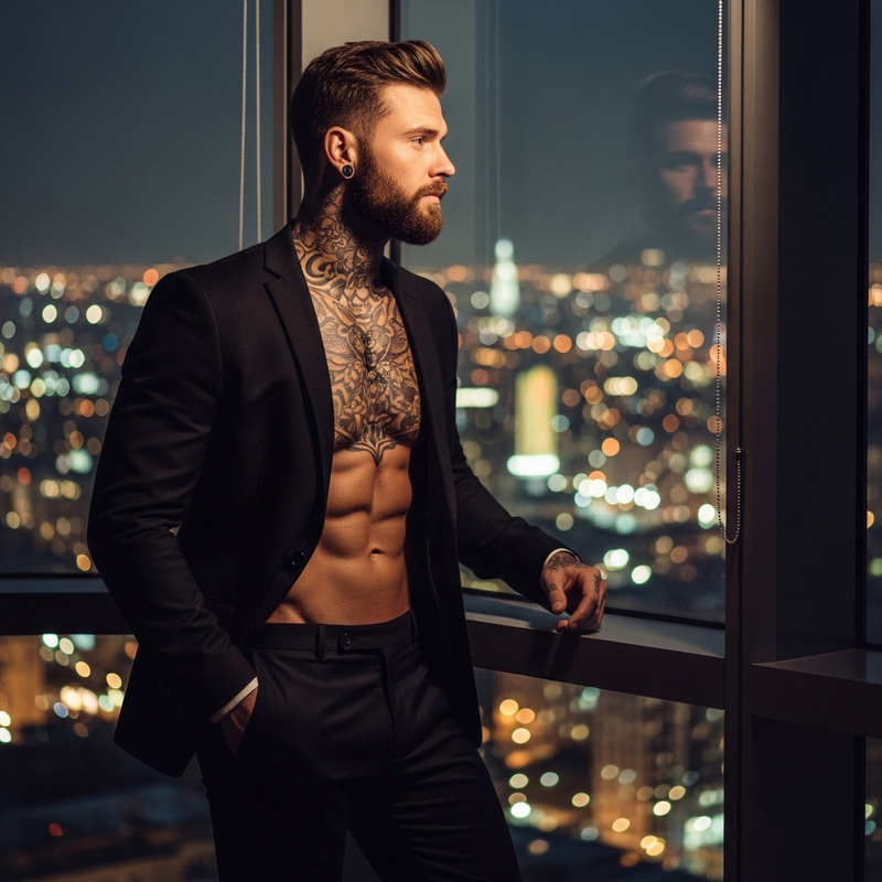 Elegant Urban Romanticism: Suited Man in London Night Lights Elegant Urban Romanticism: Suited Man in London Night Lights