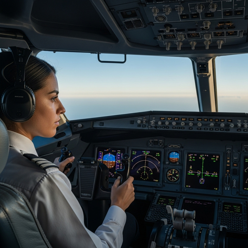 Hispanic Female Pilot in Airplane Cockpit | Skilled Aviator