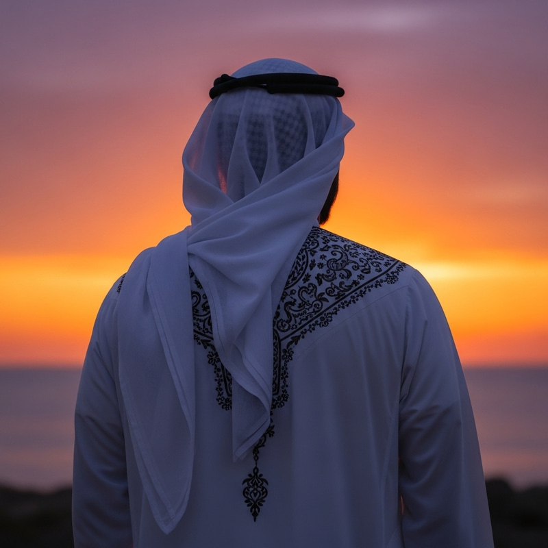 Anonymously Elegant Muslim Man in Traditional Thobe | Unique Image