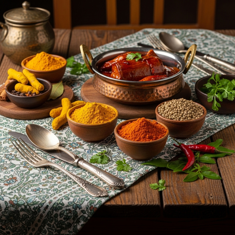 Vibrant Dum Pukht Dish on Rustic Table Setting Vibrant Dum Pukht Dish on Rustic Table Setting