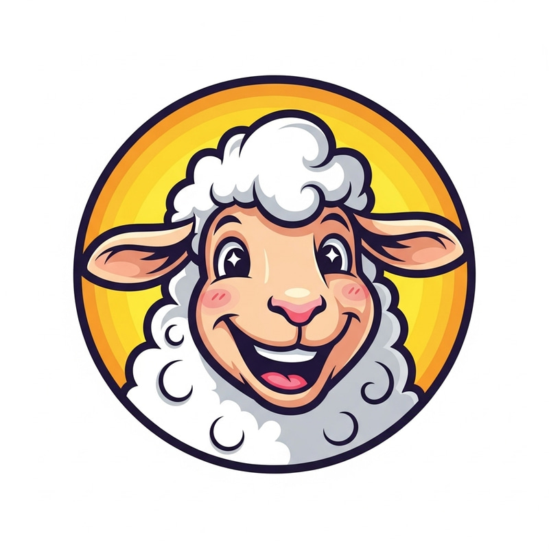 Jovial Sheep Head Cartoon Logo with Smiling Expression Jovial Sheep Head Cartoon Logo with Smiling Expression