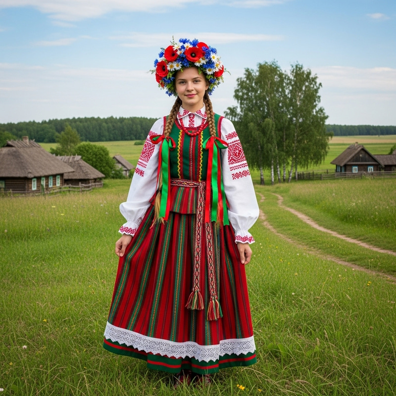Belarusian Girl in Traditional Costume: Rich, Vibrant Colors Belarusian Girl in Traditional Costume: Rich, Vibrant Colors