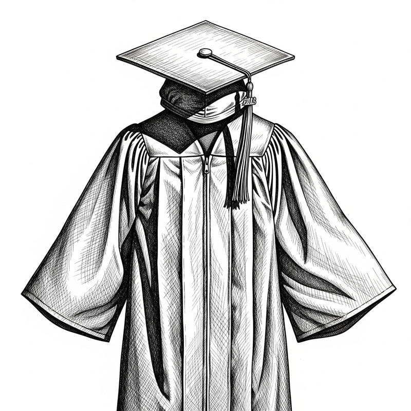 Graduation Cap and Gown - Black and White Art