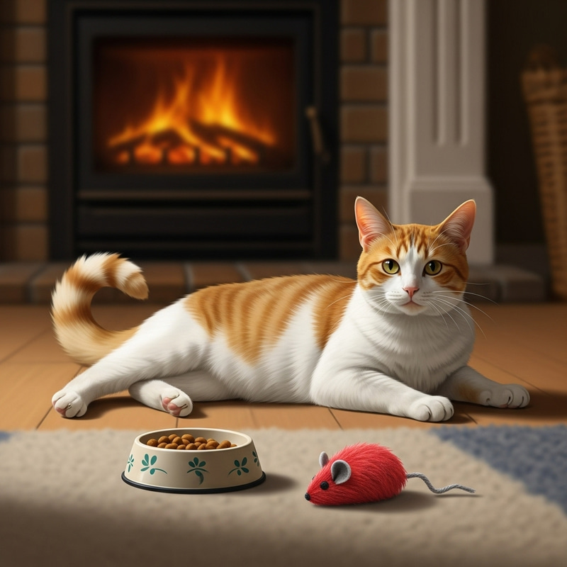 Detailed Image of a House Cat Lounging Lazily - Cozy Living Room Setting Detailed Image of a House Cat Lounging Lazily - Cozy Living Room Setting