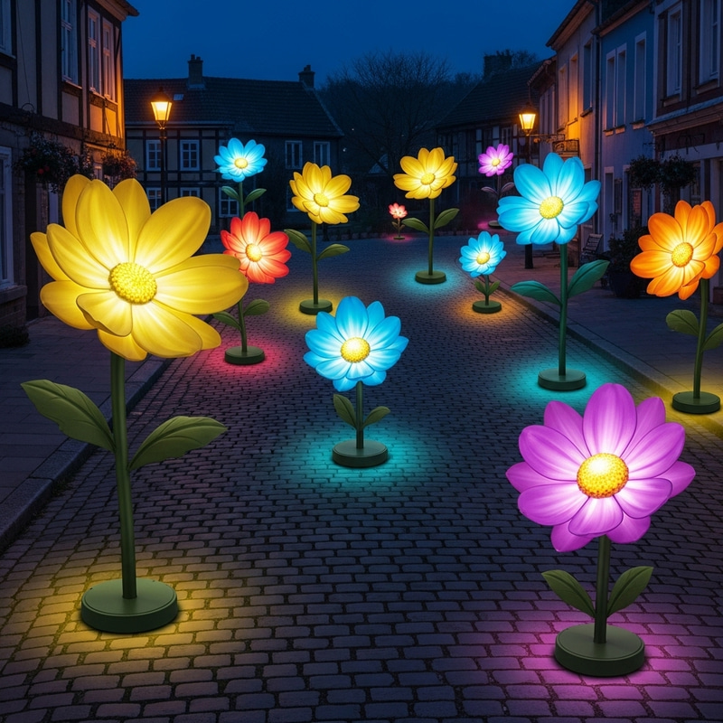 Whimsical Flower Street Lights - Magical Nighttime Glow Whimsical Flower Street Lights - Magical Nighttime Glow