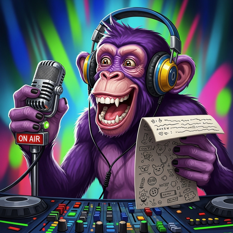 Playful Purple Monkey Podcasting - Vibrant Digital Painting Playful Purple Monkey Podcasting - Vibrant Digital Painting