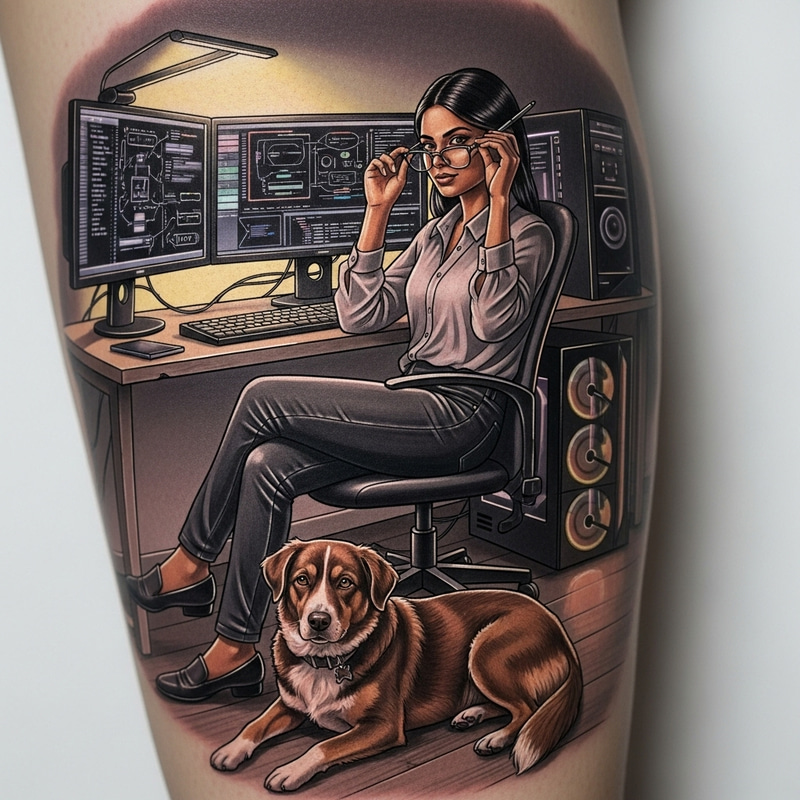 Elegant Tattoo of a Systems Engineer & Dog