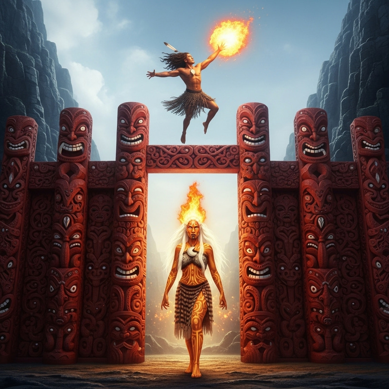 Mahuika: Fiery Goddess with Coppery Eyes | Sacred Cave Scene Mahuika: Fiery Goddess with Coppery Eyes | Sacred Cave Scene