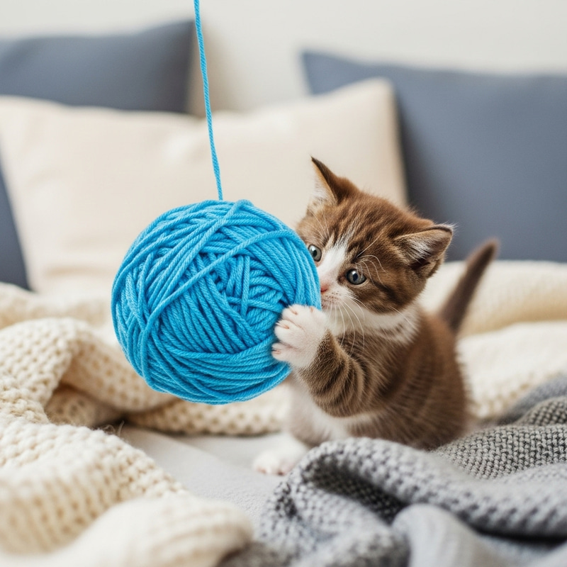 Adorable Kitten Playing with Blue Yarn | Cozy Home Environment Adorable Kitten Playing with Blue Yarn | Cozy Home Environment