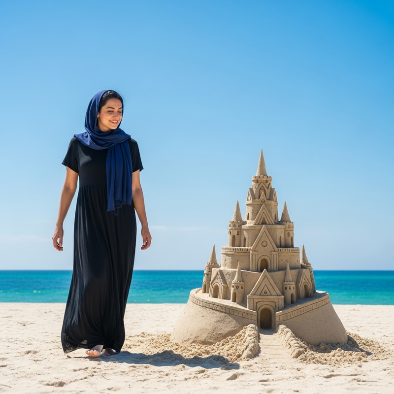 Discovering a Towering Sand Castle on Pristine Shoreline Discovering a Towering Sand Castle on Pristine Shoreline