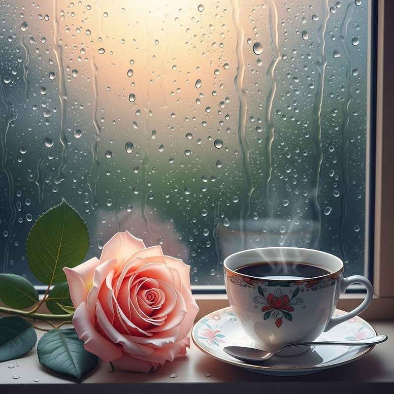 Pastel Rose and Coffee on Window | Intricate Digital Art Pastel Rose and Coffee on Window | Intricate Digital Art