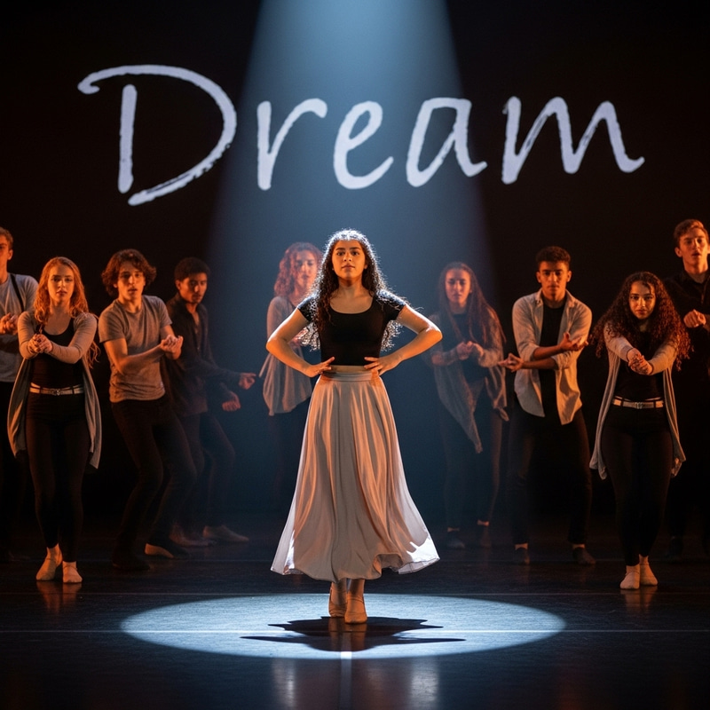 Teen Hispanic Girl Dancer Spotlight Dream Stage Performance