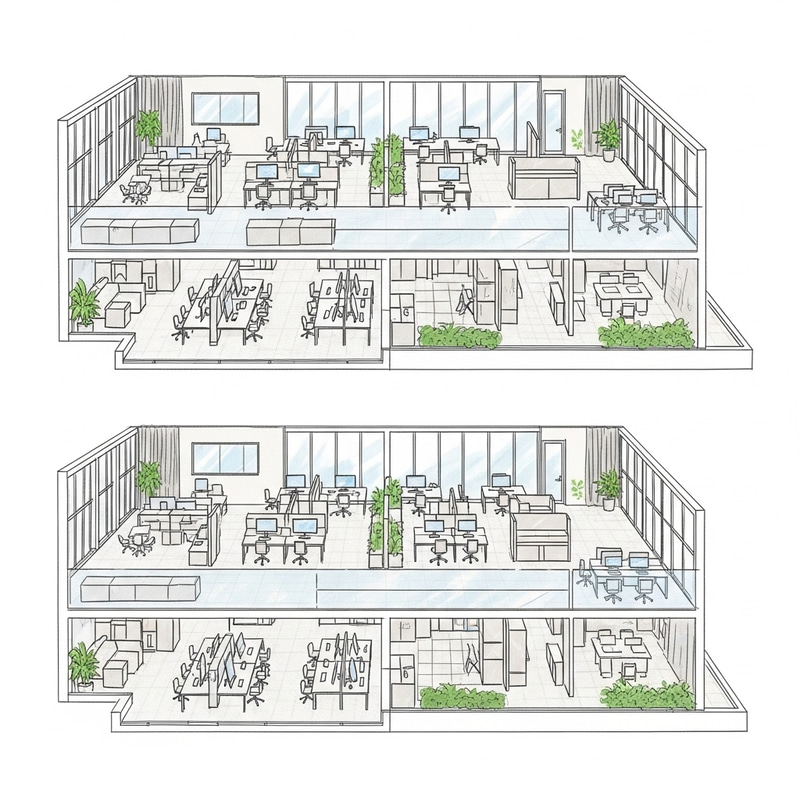 Modern 2-Floor Tech Office Design Floorplan Modern 2-Floor Tech Office Design Floorplan