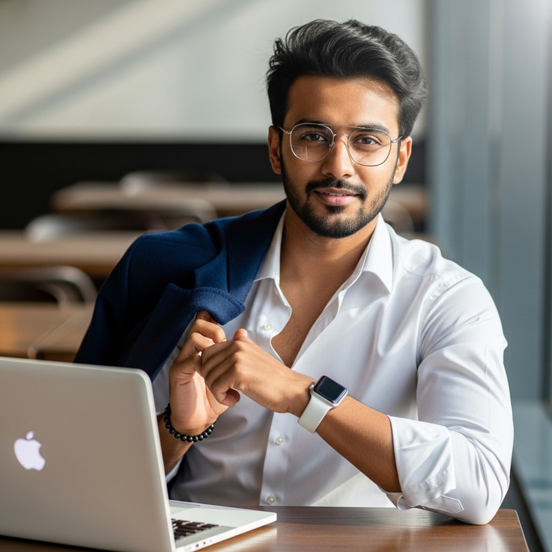 Stylish 20-Year-Old in White Shirt & Blue Coat Stylish 20-Year-Old in White Shirt & Blue Coat