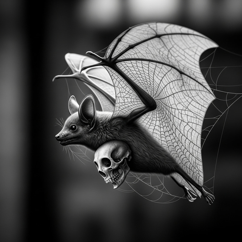 Creepy Black and White Bat with Spider's Web Wings Creepy Black and White Bat with Spider's Web Wings