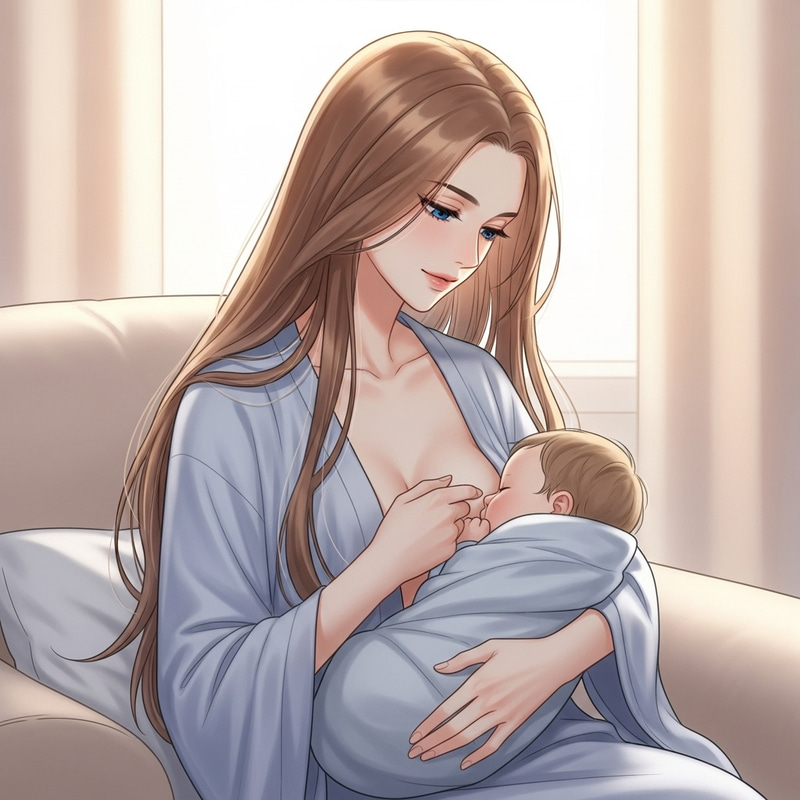 Delicate Blue-Eyed Mother Nursing Her Child Delicate Blue-Eyed Mother Nursing Her Child