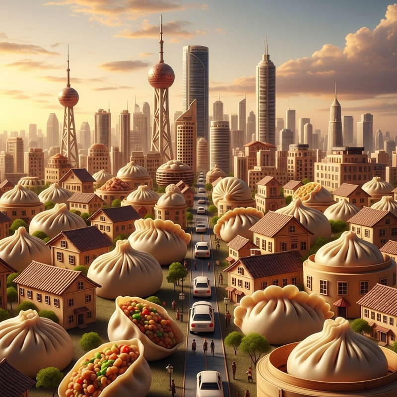 Dumpling Cityscape: Creative Edible Metropolis Crafted from Dumplings Dumpling Cityscape: Creative Edible Metropolis Crafted from Dumplings
