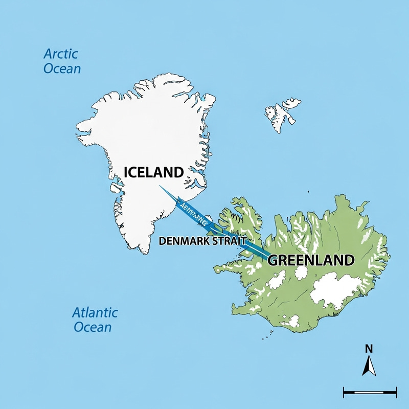 Simplified Map of Denmark Strait: Between Iceland and Greenland