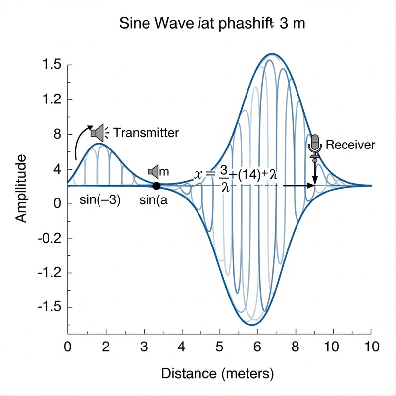 Mathematical Graph: Transmitter, Receiver, Sine Wave Mathematical Graph: Transmitter, Receiver, Sine Wave