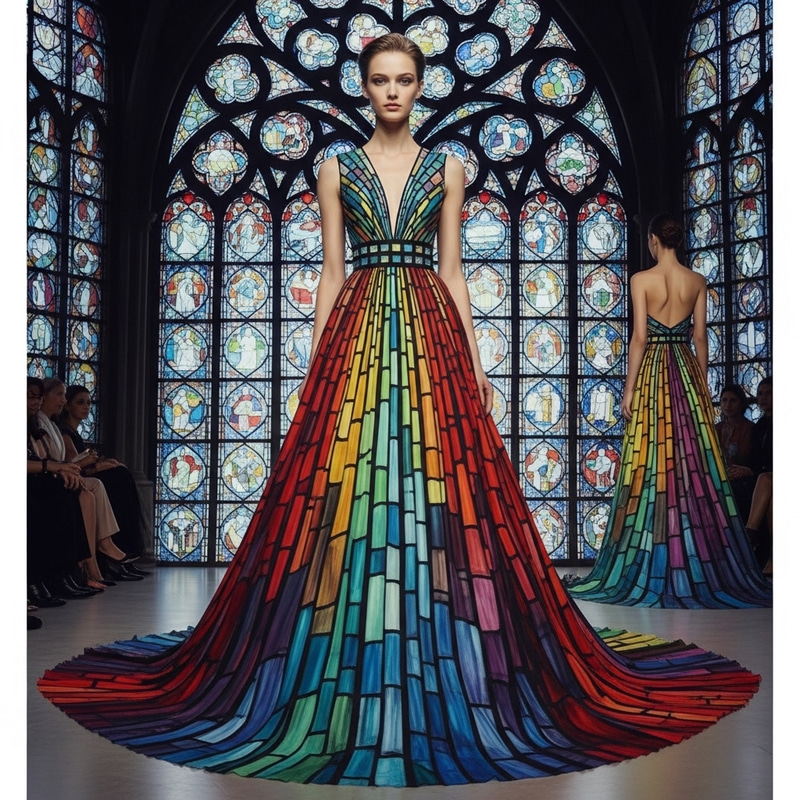 Stained Glass Gown: Vibrant Cathedral Hues Stained Glass Gown: Vibrant Cathedral Hues