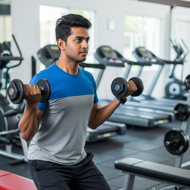 Young Man Working Out in Gym | Gym Equipment in Background Young Man Working Out in Gym | Gym Equipment in Background