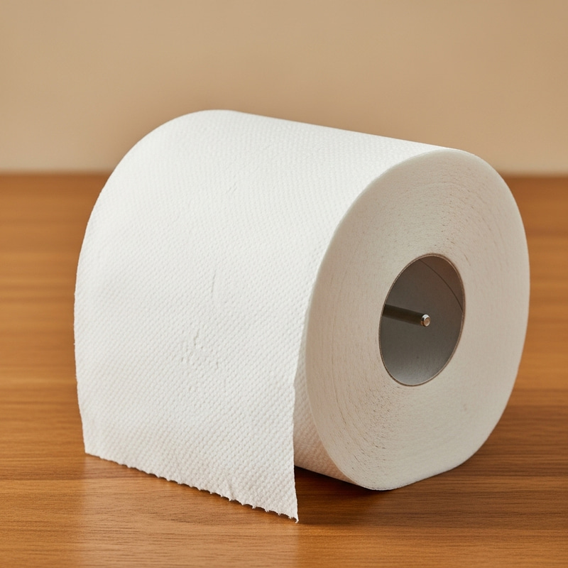 Soft Plush White Toilet Paper Roll on Wooden Surface Soft Plush White Toilet Paper Roll on Wooden Surface