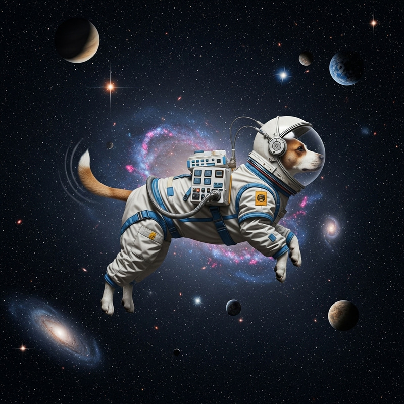 Dog in Deep Space: Cosmic Serenity and High-Tech Wonders Dog in Deep Space: Cosmic Serenity and High-Tech Wonders