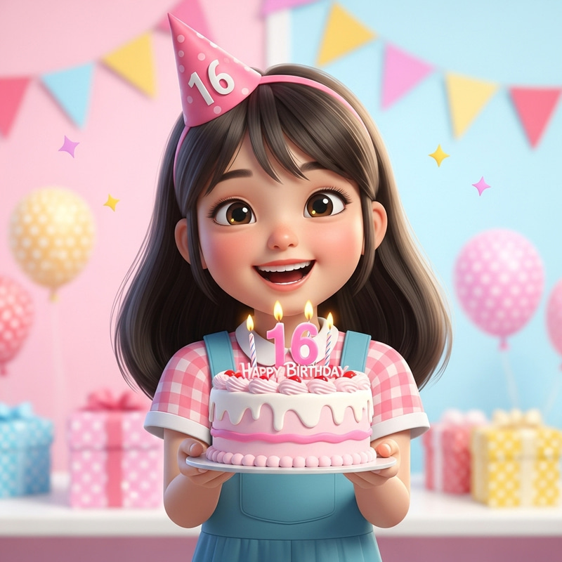 Cute 16-year-old Girl's Birthday Cake Celebration Cute 16-year-old Girl's Birthday Cake Celebration