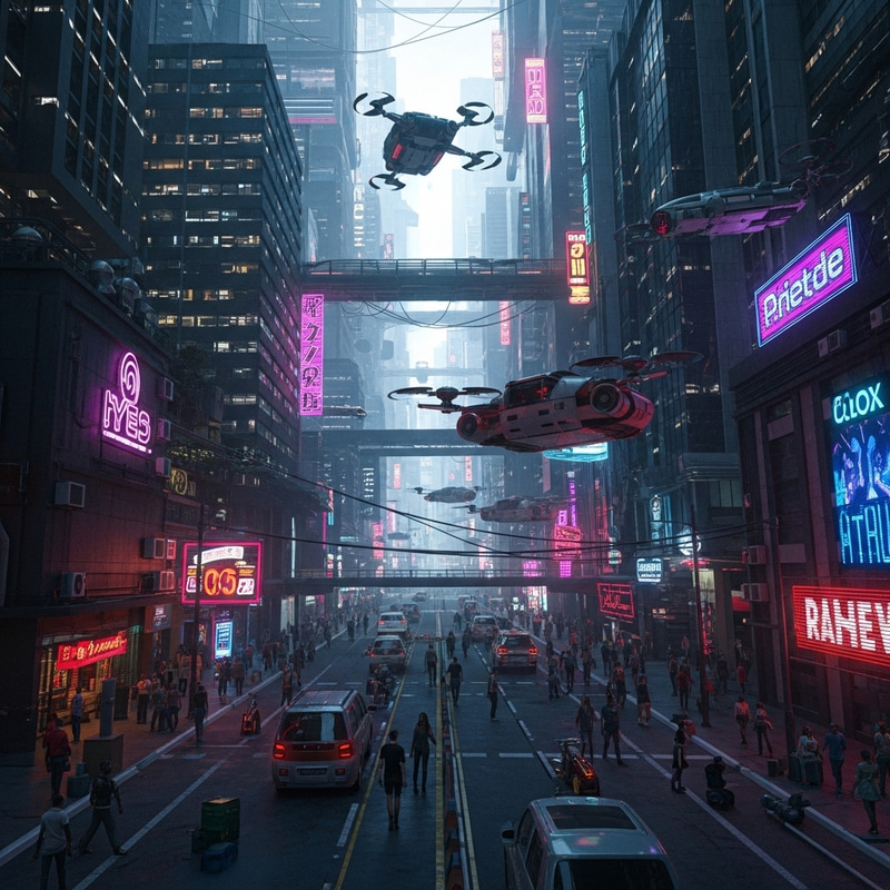 Neon Cyberpunk Cityscape with Flying Cars and Dramatic Lighting Neon Cyberpunk Cityscape with Flying Cars and Dramatic Lighting