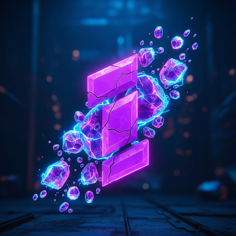 Purple I Logo with Ice Particles in Cyberpunk Urban Style