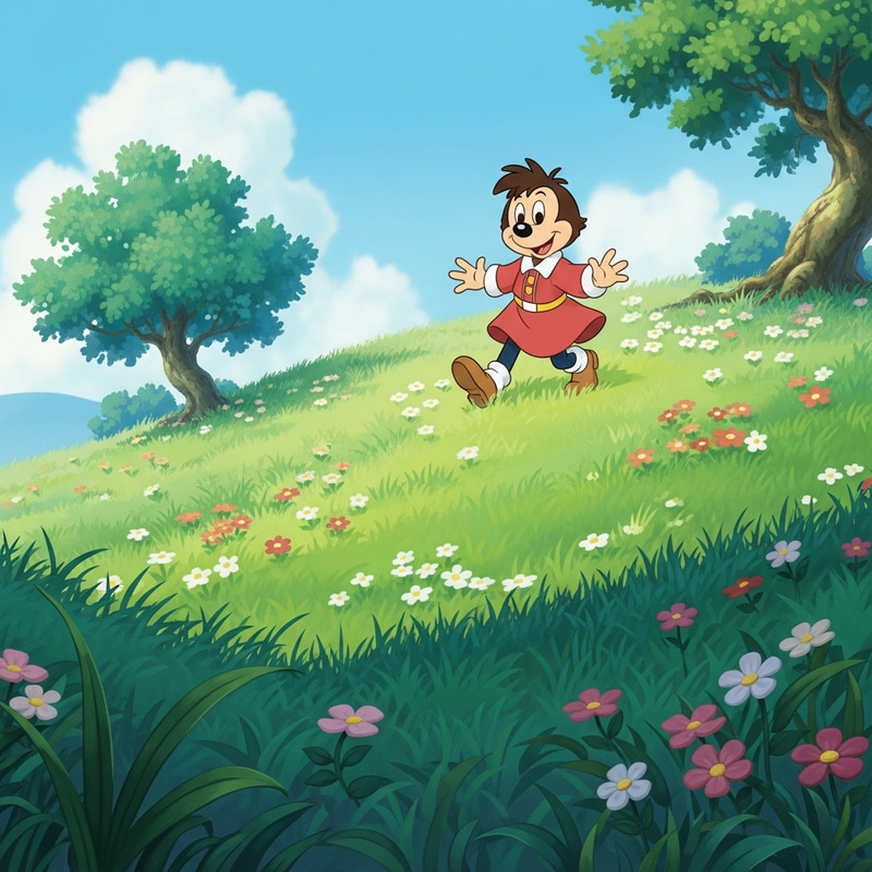 Playful Vibrant Hill: A Traditional Animation Delight Playful Vibrant Hill: A Traditional Animation Delight