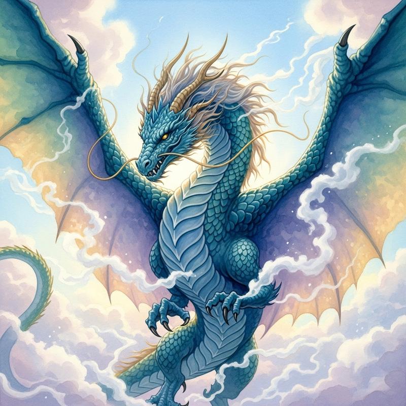 Vibrant Watercolor Dragon Art: Stunning Teal & Cobalt Palette