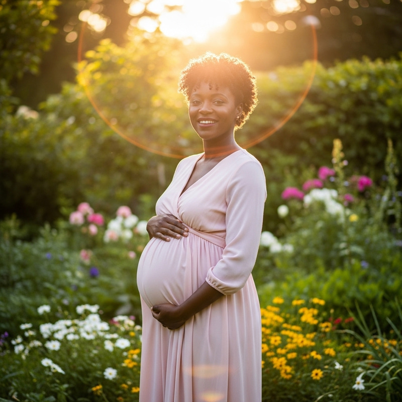 Happy Pregnant Woman in Green Garden Happy Pregnant Woman in Green Garden
