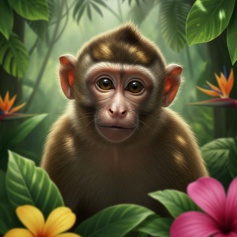 Curious Monkey Making Eye Contact in Lush Jungle