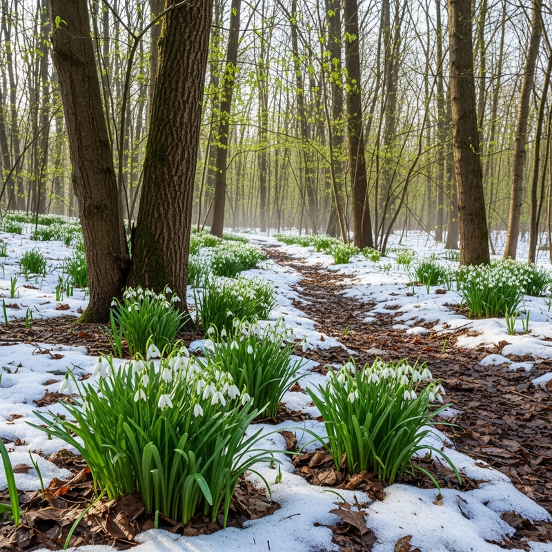 Spring Forest with Snowdrops - Tranquil Scene Spring Forest with Snowdrops - Tranquil Scene