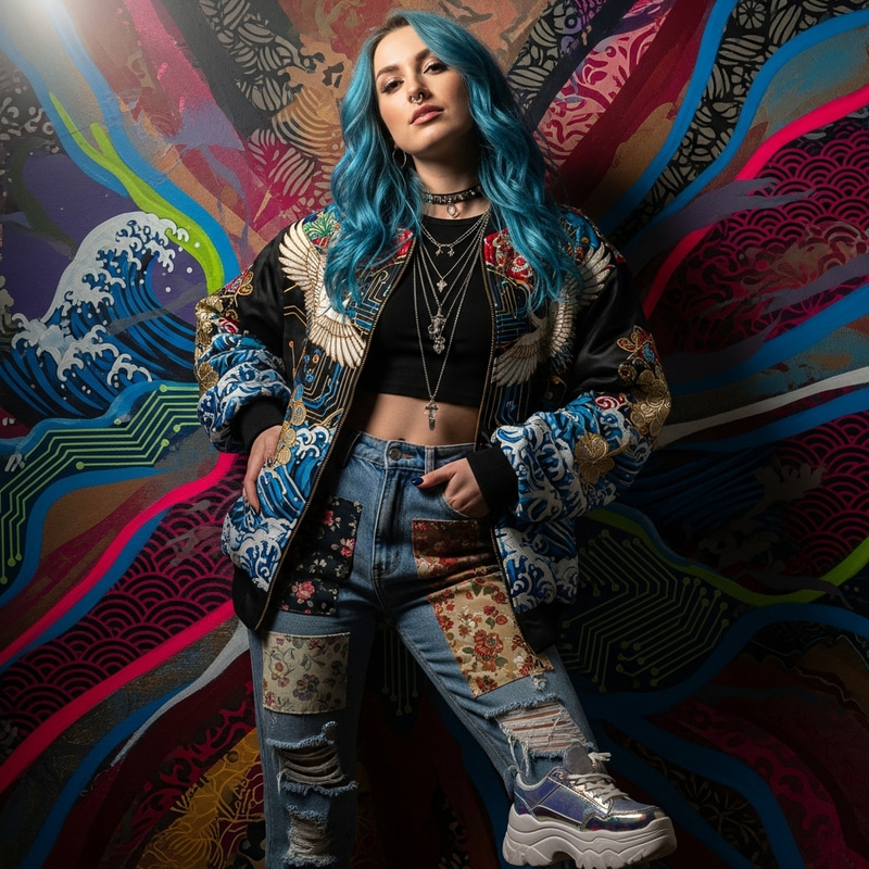 Modern Blue-Haired Girl | Aesthetic Fashion Pose Modern Blue-Haired Girl | Aesthetic Fashion Pose