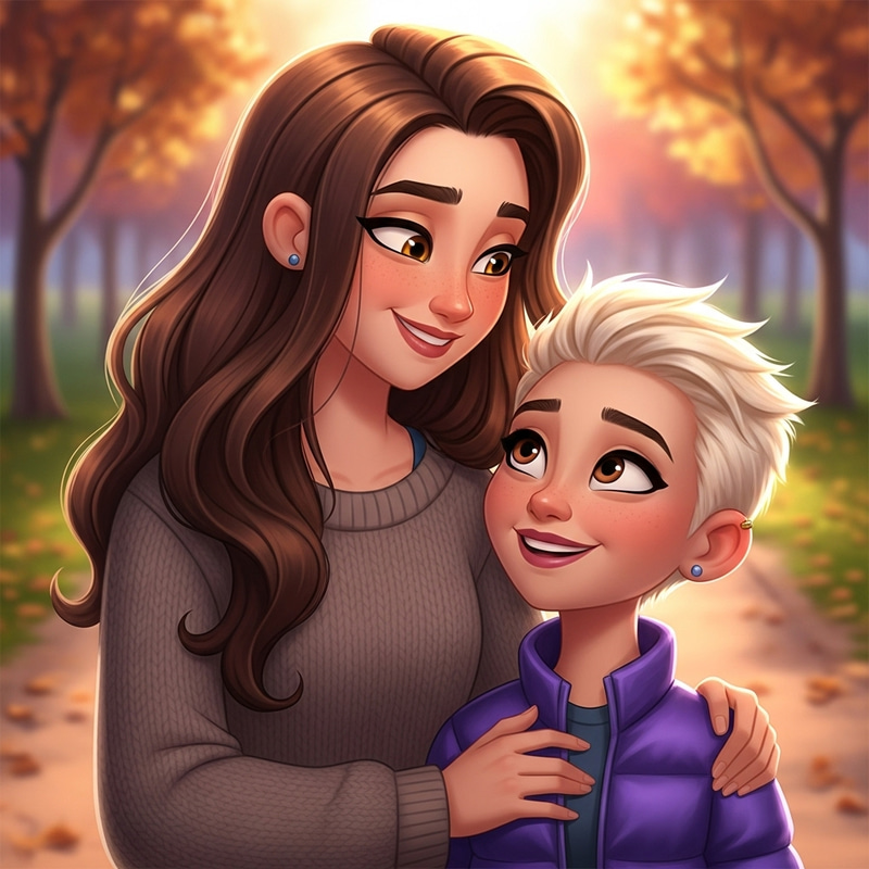 Lesbian Couple with Long Hair and Short Hair in Pixar Style Lesbian Couple with Long Hair and Short Hair in Pixar Style