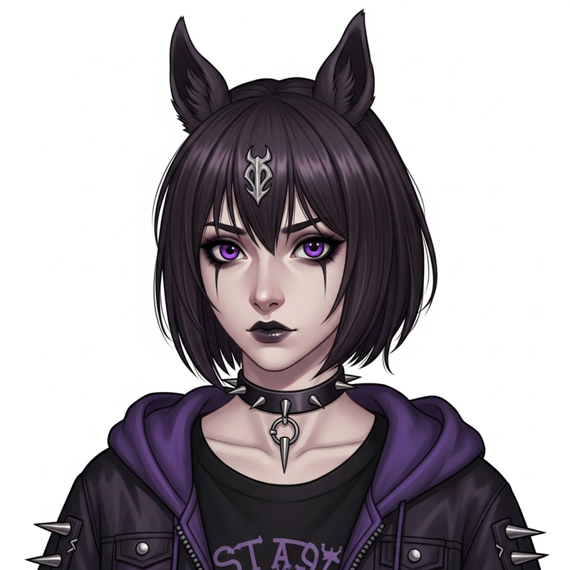 17-Year-Old Female Vtuber with Horse-Like Features and Masculine Energy in Goth Punk Style