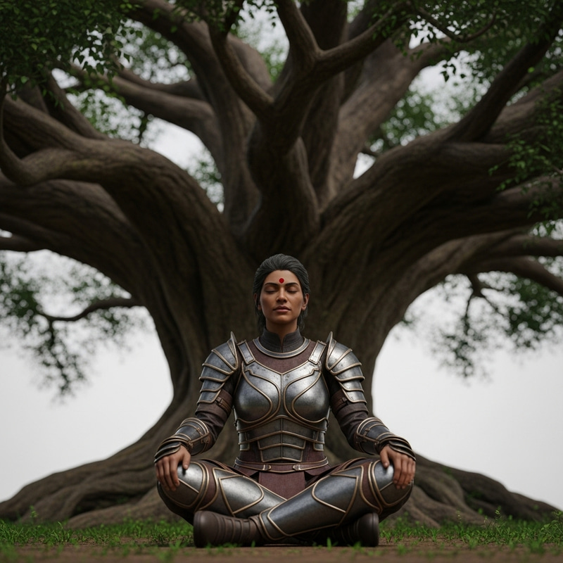 Warrior Meditating Under Tree - 3D Illustration Warrior Meditating Under Tree - 3D Illustration